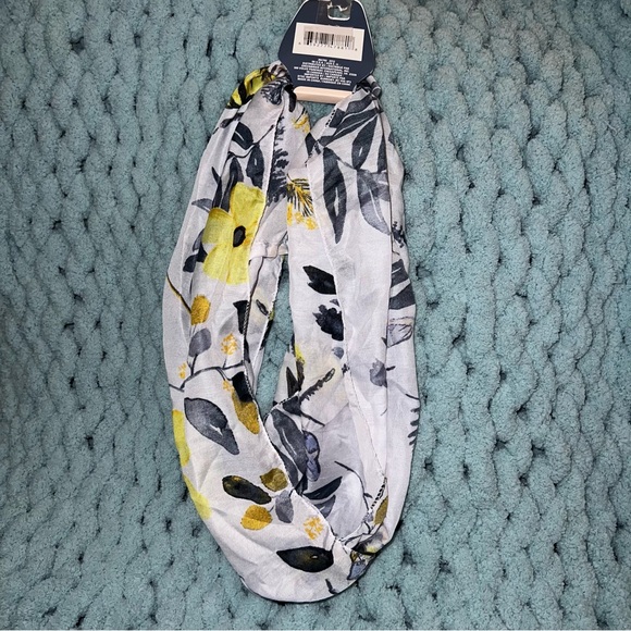 Juncture Floral Print Infinity Scarf - White and Yellow - Picture 3 of 5